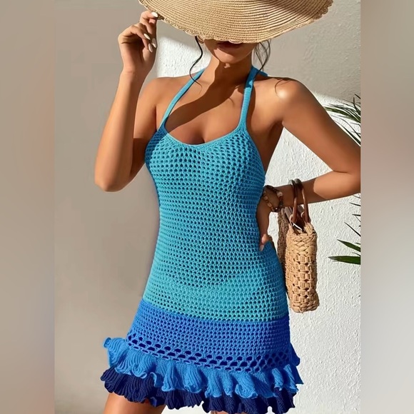 NEW- Crochet bathing suit cover - dress halter top style Large- cream color only - Picture 6 of 6